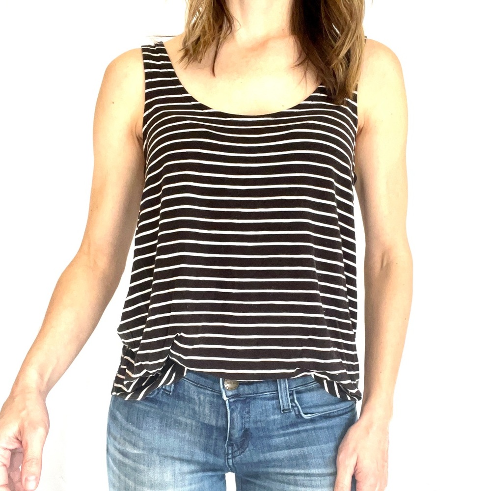 A New Day black and cream striped relaxed fit tank top women’s size XS